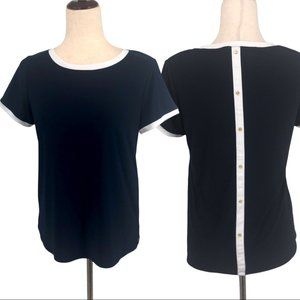 NEW Anne Klein Navy White Button Back Short Sleeve Top Sizes Small and Medium